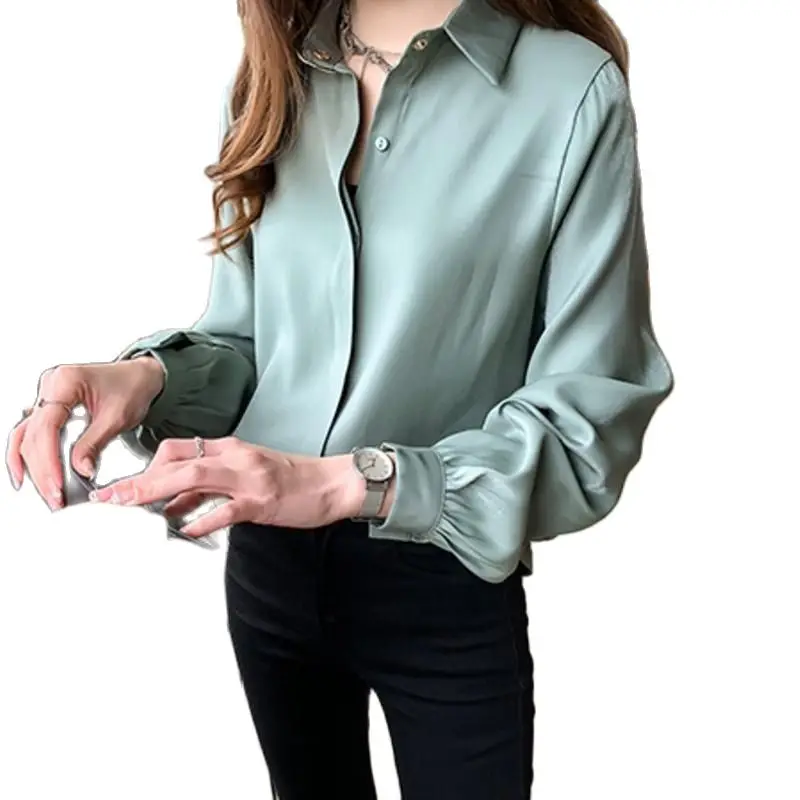 

Spring and Summer Long-sleeved Blouse The New Fashion Casual Lapel Korean Top Plus Size Shirt Polo Shirts Loose Blouses