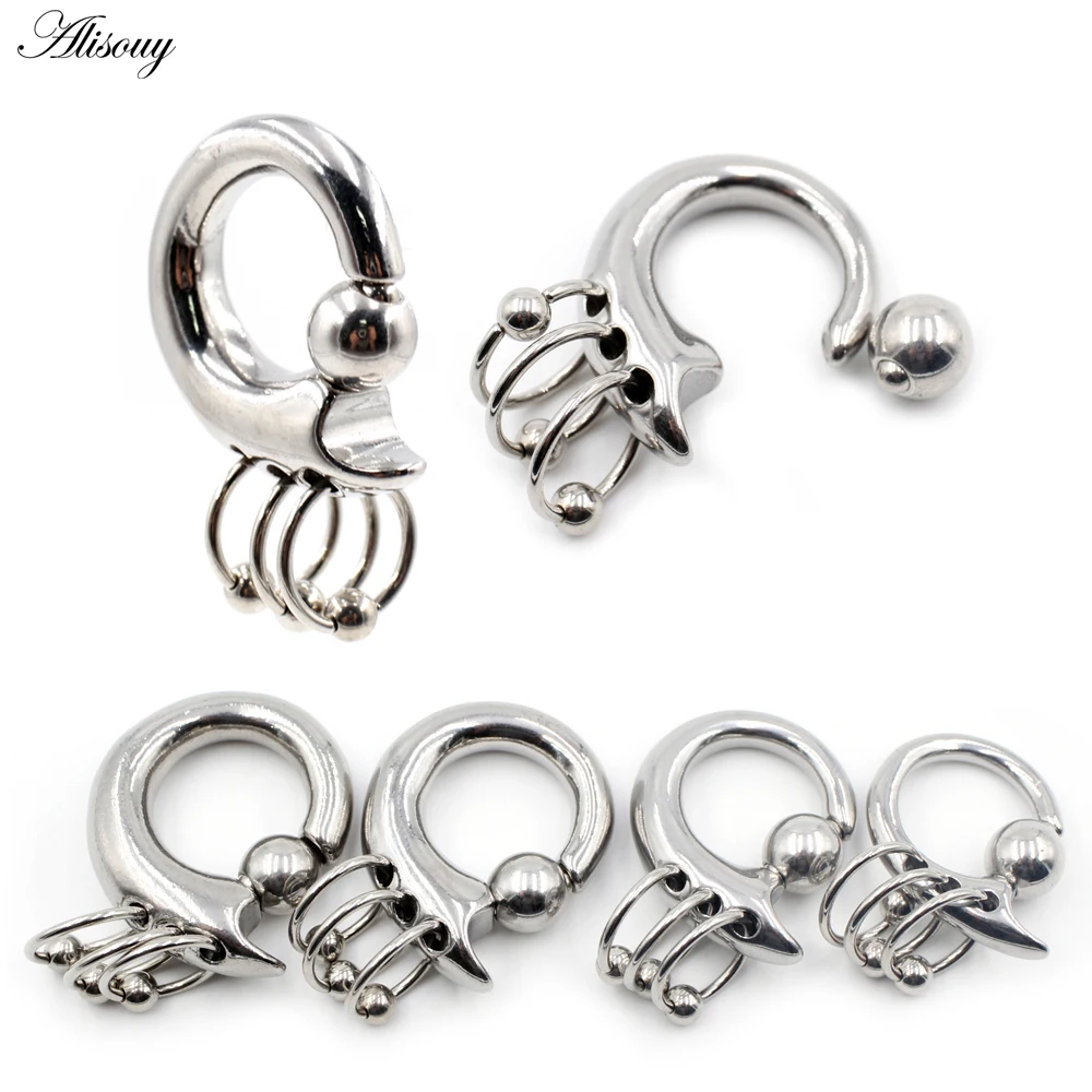 Alisouy 1PC Stainless Steel Spring Clip Ball Bead Ring Ear Weights Large Gauge Stretched Lobe Earrings Ear Expander Body Jewelry