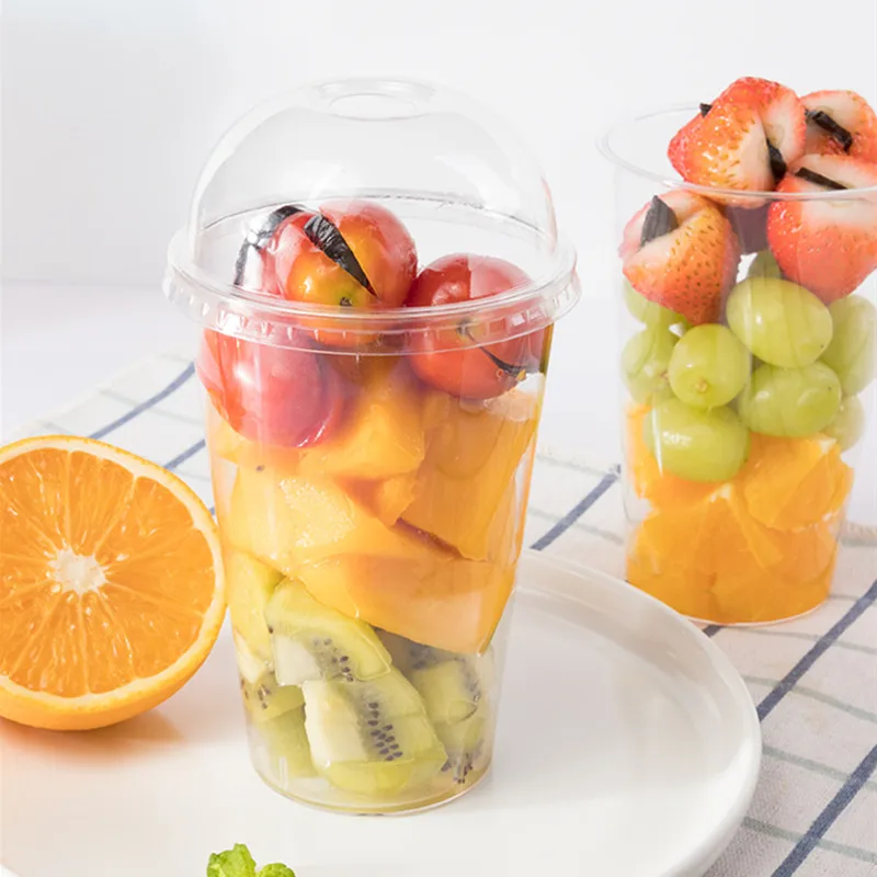 

20pcs High quality transparent hard plastic cups 500ml juice drink cup thick fruit ice cream dessert transparent cup with lid