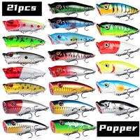new 21pcsset fishing lures mixed 4 model topwater popper bait artificial make good plastic wobbler fishing tackle wholesale