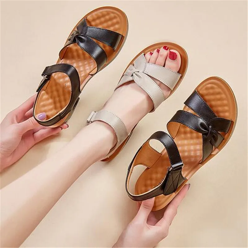 Сандалии женские на нескользящей танкетке натуральная кожа Летняя Открытая