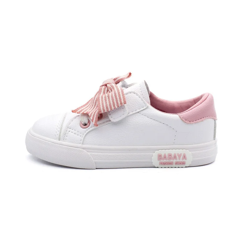 white pink BABAYA/Обувь для девочек; детская обувь; детский с бантиком для девочек; Новинка года; весенняя обувь принцессы; модная повседневная обувь для девочек; кроссовки для девочек - Цвет: white pink