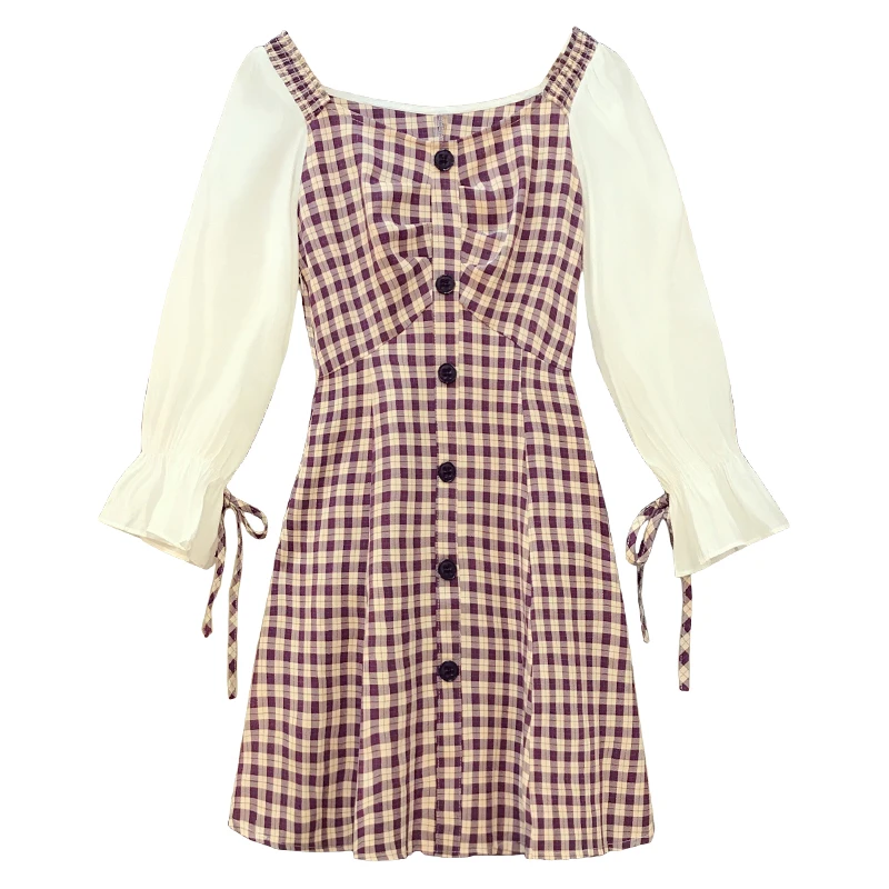 

Plus size 2021 Spring women vintage plaid dress women long sleeve patchwork button Ukraine cotton mini dress women vestidos 4XL