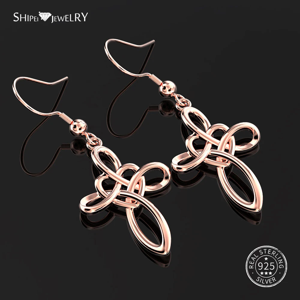 Shipei Cross Drop Dangle Earrings for Women Real 100% 925 Sterling Silver Heart Fine Jewelry Birthday Gift | Украшения и