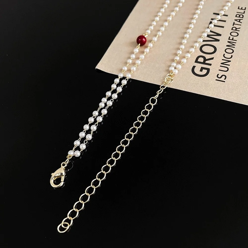 

French retro pearl double clavicle chain micro-inlaid zircon butterfly necklace temperament short chain ladies necklace