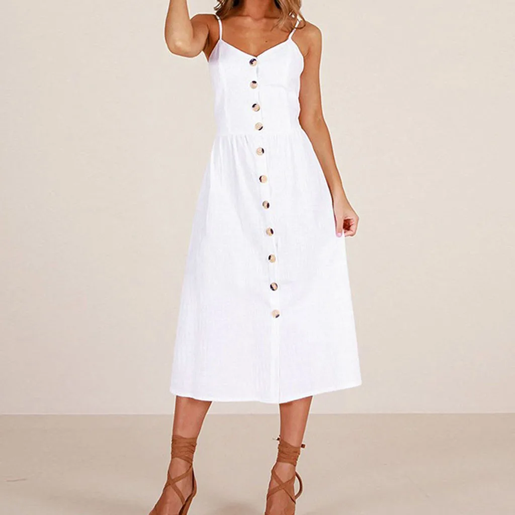 Ropa Mujer Bohemian Summer Beach Women Casual Dresses Sexy Printing Buttons Off Shoulder Sleeveless Party Night Solid Dress | Женская