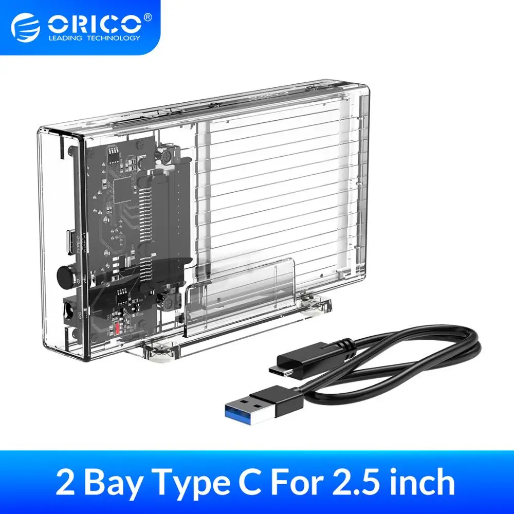 Чехол для жесткого диска ORICO 2 Bay 5 дюйма SATA на USB C прозрачный корпус поддержка UASP 7 9