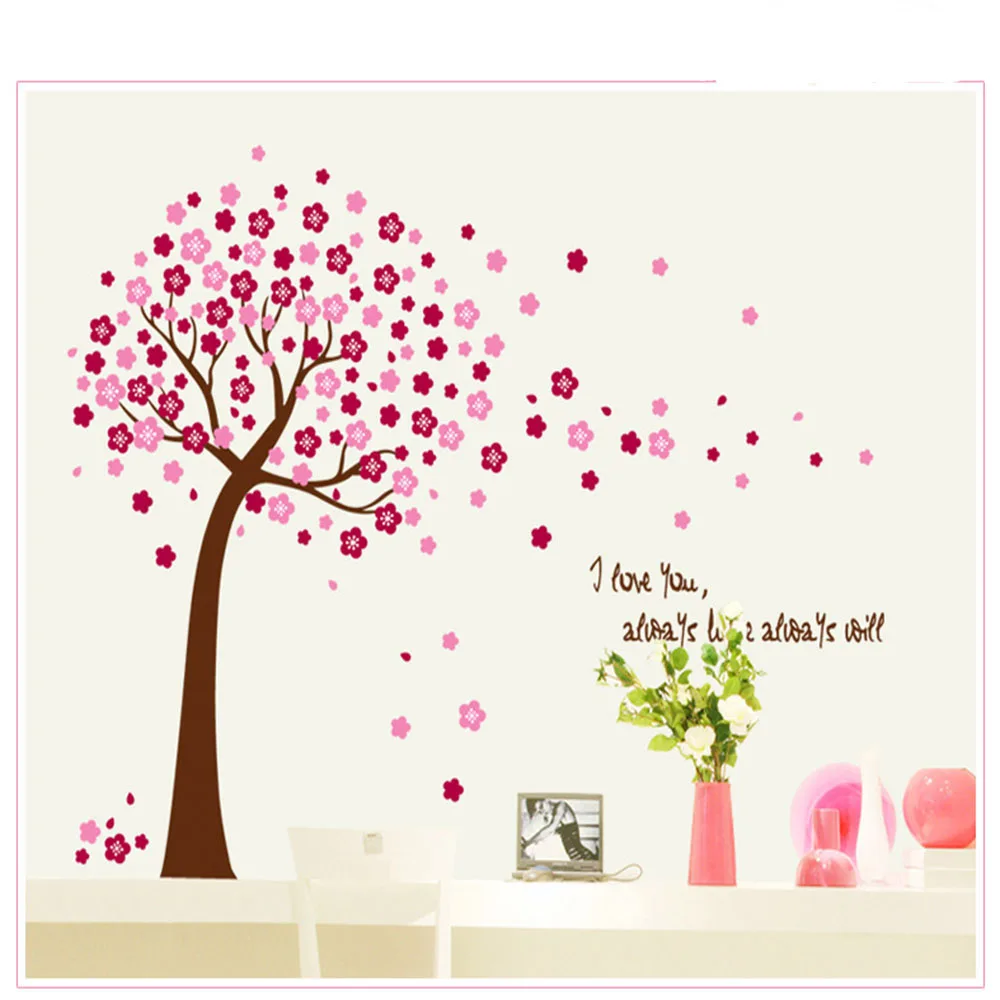 Розовая Сакура цветок вишни дерево Съемный стикер стены для гостиной спальни