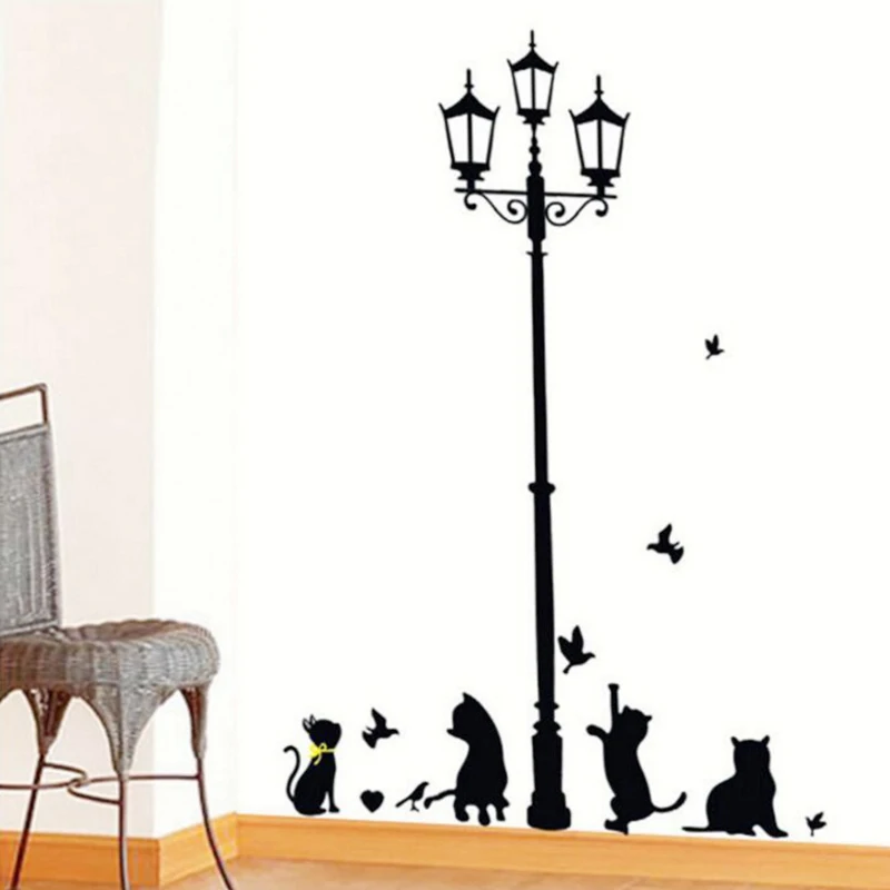 Милый Кот творческий DIY популярный старинный светильник кошки и птицы Настенная