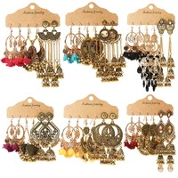 vintage ethnic new tassel earrings set for women bohemian multilayer tassel geometric drop earring jewelry indian earrings