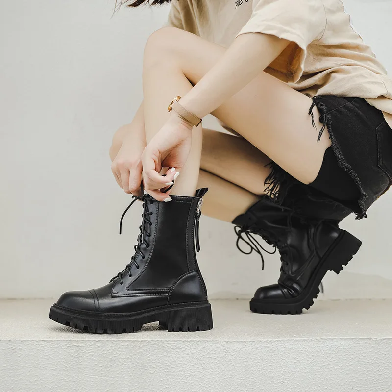 

Новинка Осень-зима 2021, Ботинки Martin, женские ботинки на толстой подошве с двойной молнией, женские ботинки со шнуровкой спереди