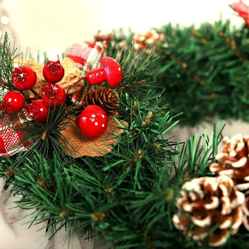 

Christmas Decoration Green PVC Artificial Garland Holiday Party Home Decoration Simulation Garland Wreath With Lamp