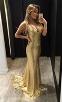 charming gold sequins mermaid evening dresses backless sparkly evening gowns fitted long sexy v neck party prom dresses