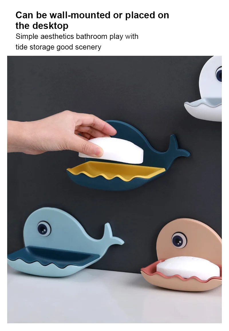 

Whale Shaped Non Perforated Soap Holder Bathroom Drain Soap Box Toilet Soap Holder Wall Mounted Shelf Soap Dishes Self Adhesive