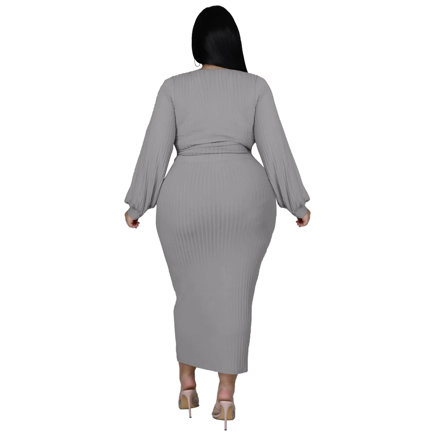 Однотонный хлопковый костюм HAOOHU в полоску повседневный из 2 предметов женские