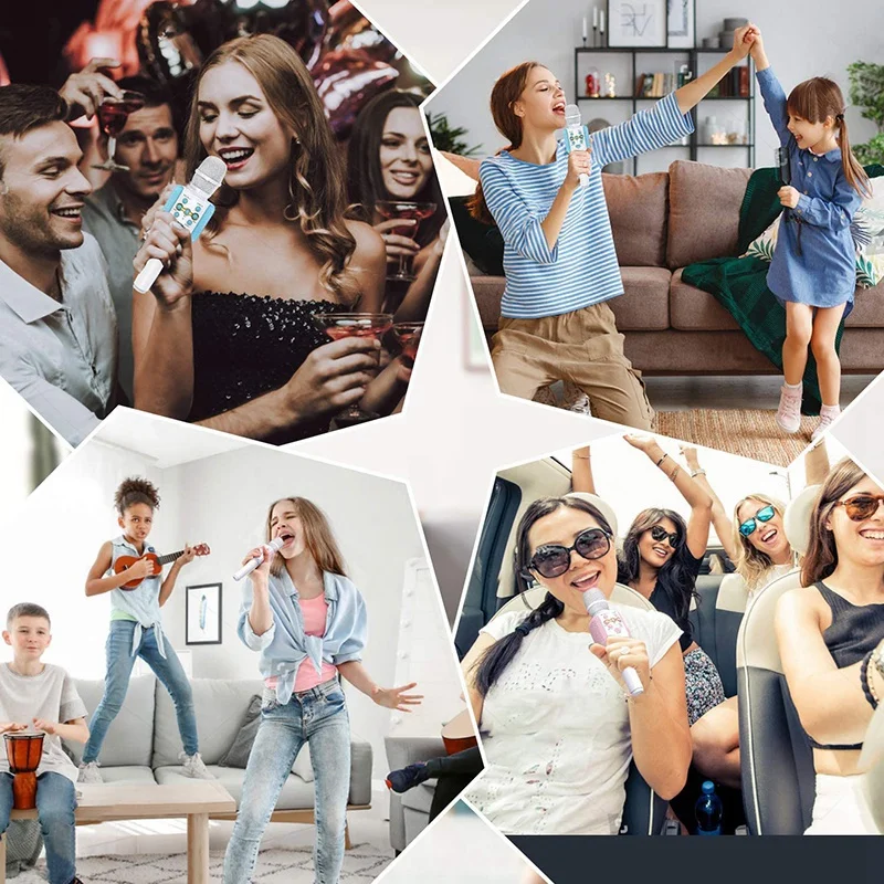 

Kid's Musical Microphone,Wireless Bluetooth Handheld Microphone,with LED Light MP3 Player,Microphone Speaker Player