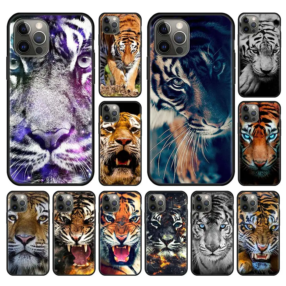 

Tiger Face Animal Phone Case For iPhone 11 13 12 Pro XS Max 7 XR X 6 8 6S Plus 5 5S SE 13Mini Black Soft Silicone Shell Cover