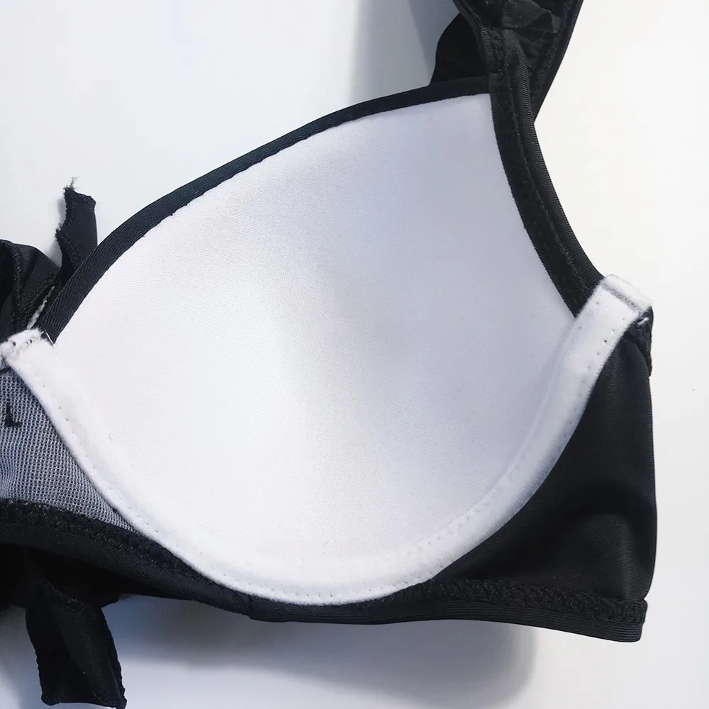 Сексуальный пуш-ап бикини на косточках белый черный женский купальник с оборками