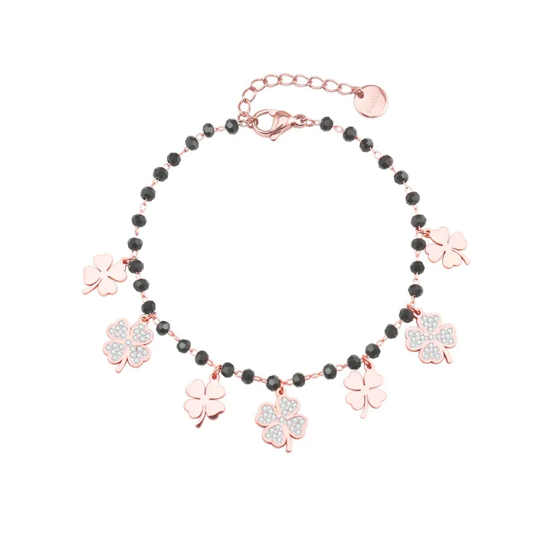 

JESSIC Diamond Four-leaf Clover Ladies Pendant Bracelet Simple Wild Handmade Crystal Bead Bracelet Glass Bead Bracelet