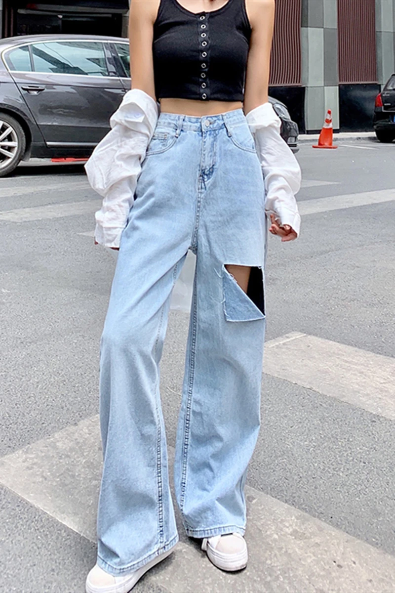 

Wide Leg Jeans for Women New Fashion Harajuku Blue High Waist Denim Pants Vintage Streetwear Full Length Clothing Straight Pants