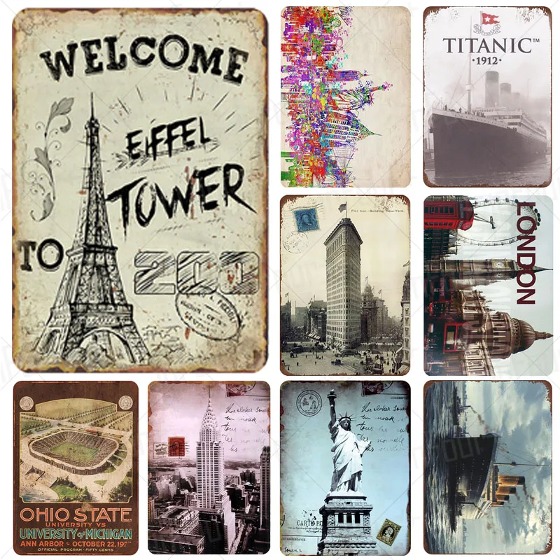 

Classical Photo Wind Building Metal Sign Plaque Metal Vintage Pub Tin Sign Wall Decor for Bar Pub Club Decorative Plates
