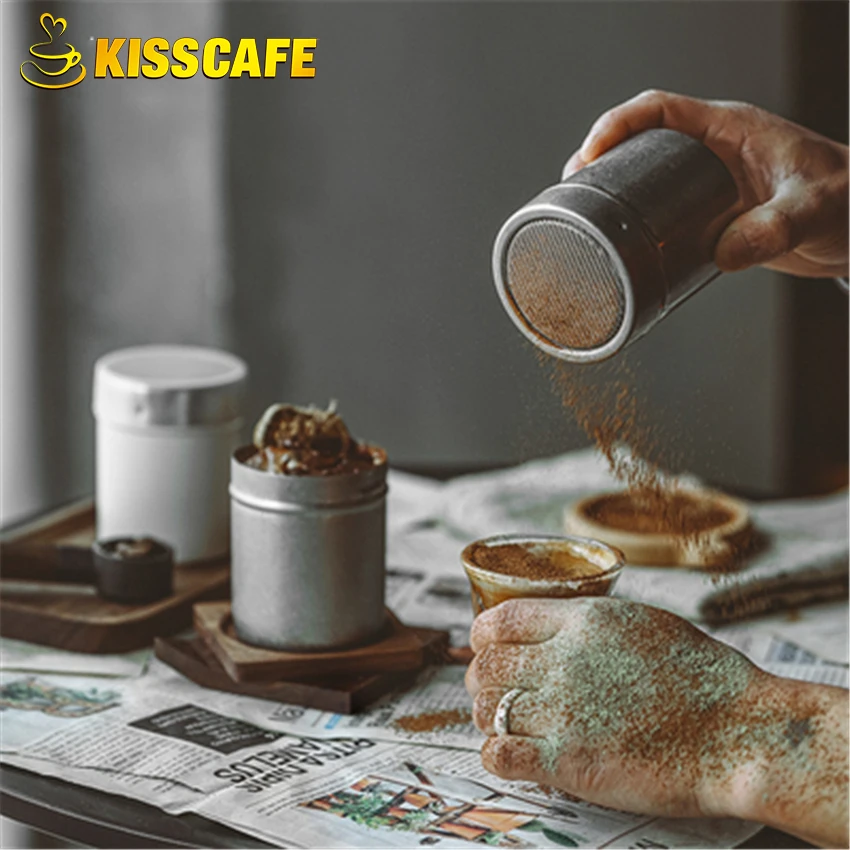 

Stainless Steel MHW-3BOMBER Chocolate Shaker Cocoa Flour Coffee Sifter Coffee Template Strew Flower Pad Spray Art Coffee Tools