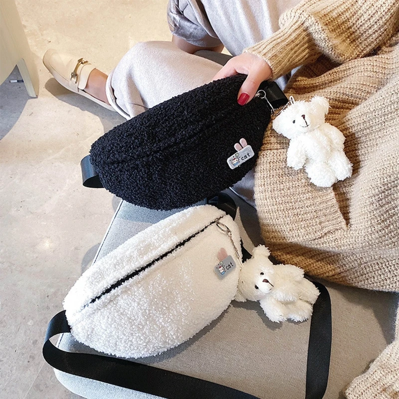 

Casual Women's Waist Bag Fanny Pack Fashion Plush Belt Bags Autumn Winter Crossbody Chest Pouch