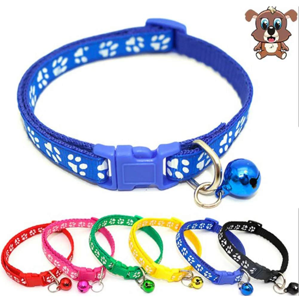 

Foot print Breakaway Cat Collar Adjustable Small Pets Puppy Dog Kitten Cat Nylon Collar with Bell 12 Color Neck