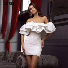 LORIE Ivory Smiple And Cleann Satin Short Evening Dress Ruffles Off The Shoulder Mini Prom Gowns Formal Party Celebrity Dress (3)