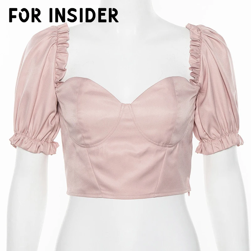 Винтажная короткая джинсовая Блуза с рукавами фонариками и рюшами женская синяя