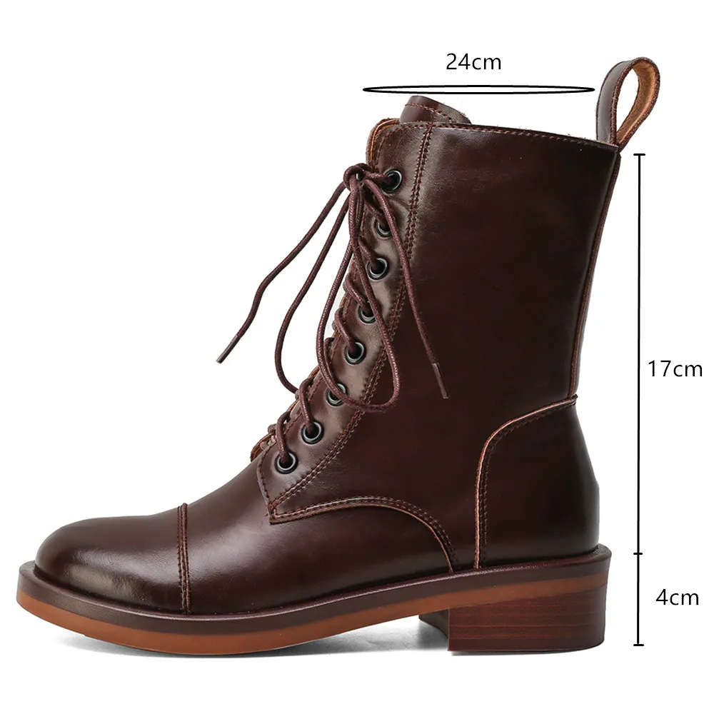 Harga Insicree Sepatu Bot Pergelangan Kaki Kualitas Tinggi Wanita Renda Depan Ritsleting Kulit Asli Ujung Jari Bulat Sepatu Hak Persegi Rendah Semua Cocok