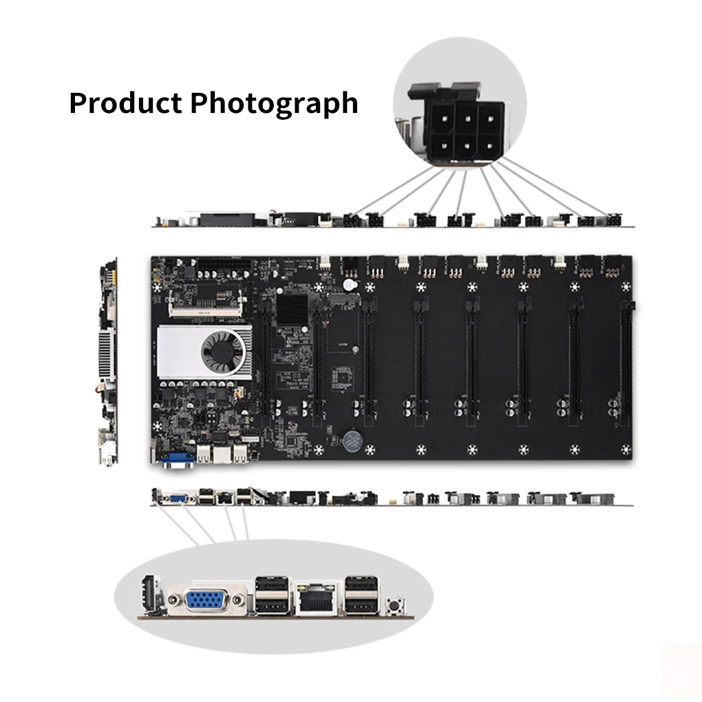 

Mining Motherboard SATA 3.0 8 GPU PCI-E 16X Motherboard with USB 2.0 DDR3 Memory Slots Computer Parts