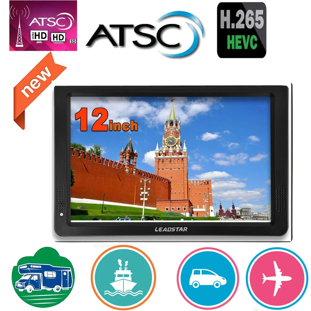 LEADSTAR 12 дюймовый Atsc T Портативный мини Телевизор поддерживает ATSC/H265/Hevc Dolby Ac3 1280*800 TF