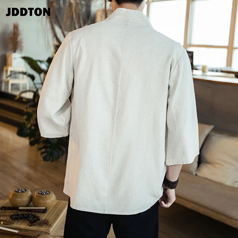 JDDTON мужское хлопковое кимоно модный Свободный однотонный кардиган приталенная