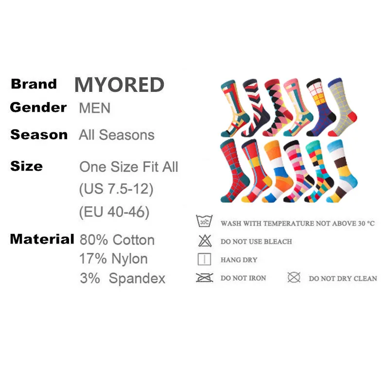 MYORED 12 пар/лот модные геометрические квадратные мужские носки забавный стиль
