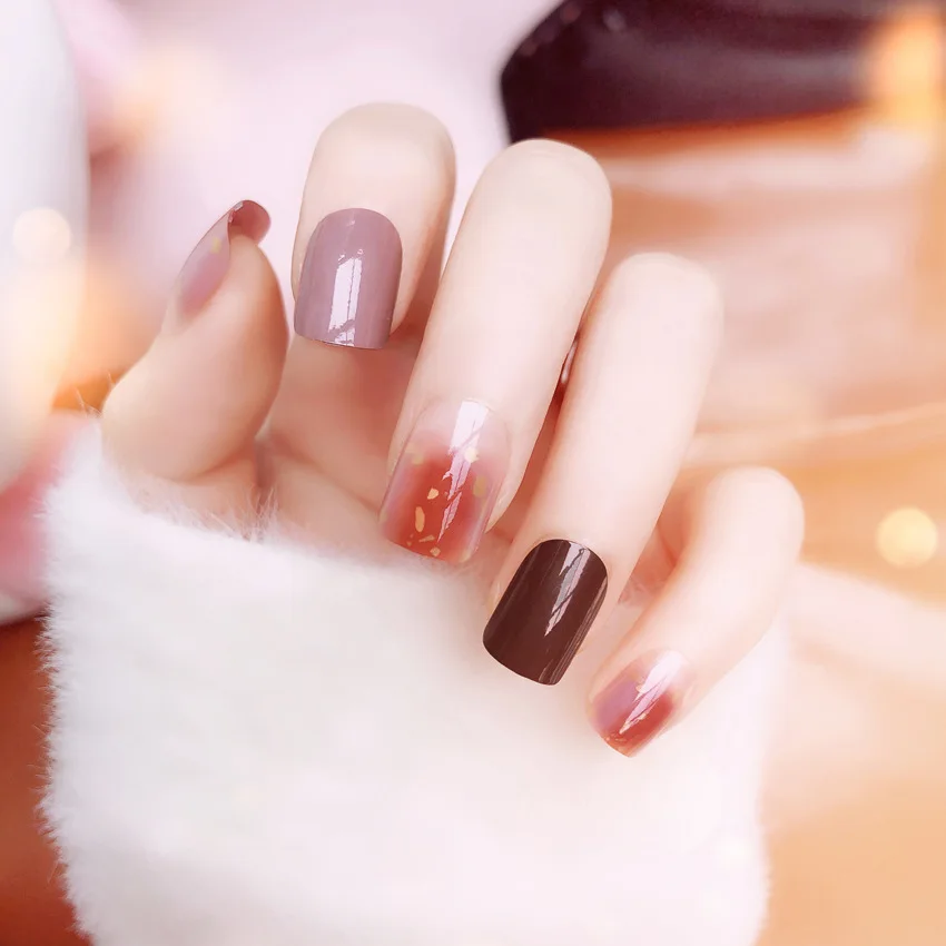 Накладные ногти 24 шт. коричневые кофейные розовые с затенением дизайнерские