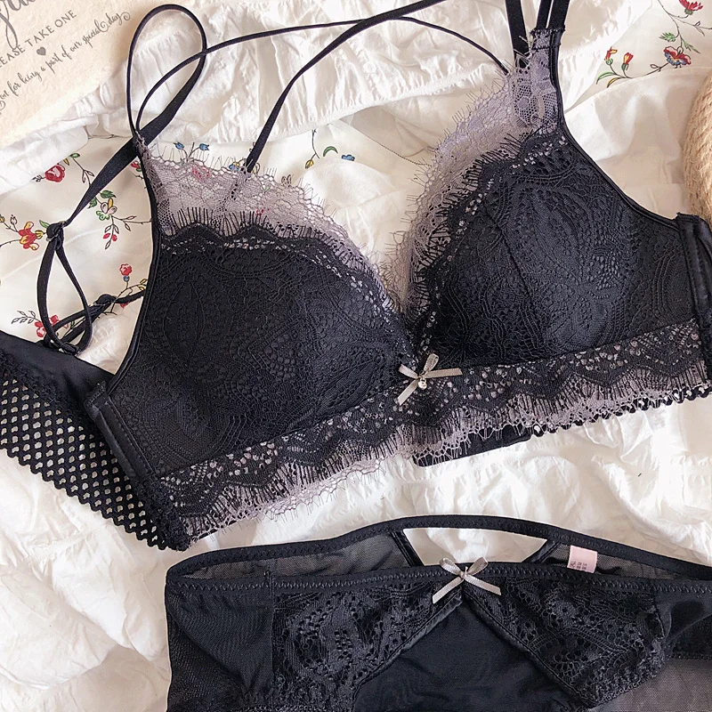 

Gather bra no steel ring breastfeeding underwear set sexy fixed shoulder strap bralette Modal 91% Spandex 9% lingerie set