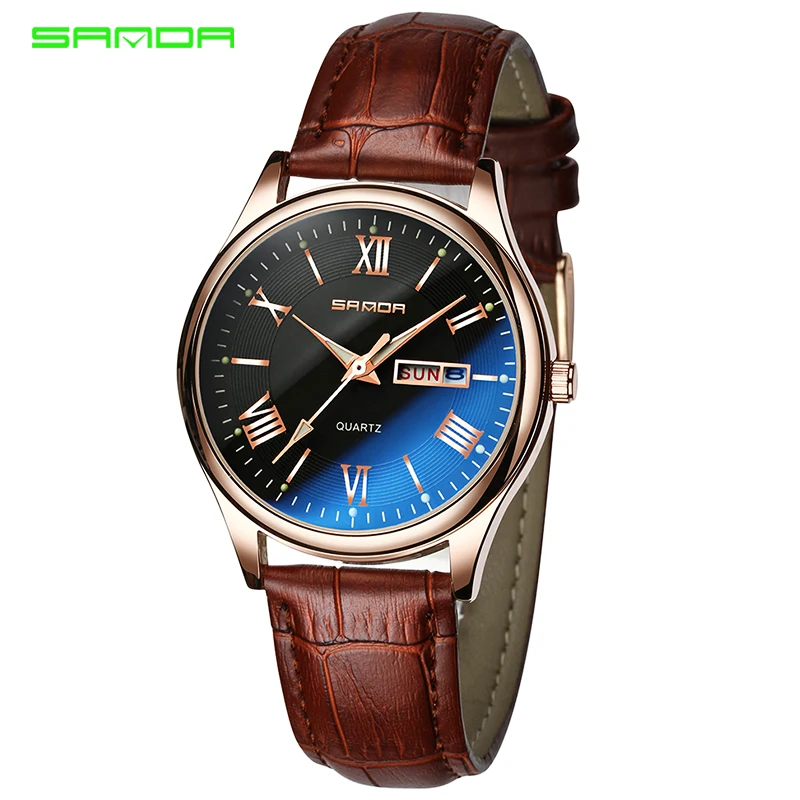 

2019 SANDA Luminous Quartz Watch Men Watches Business Black Leather Wristwatch Luxury Male Clock Geneva Relogio Masculino