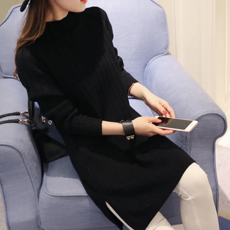 Half Turtleneck Sweater Dress Women For Winter Long Sleeve Knitted Office | Женская одежда
