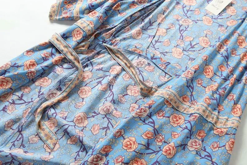 В винтажном стиле Женские туфли с цветочным принтом и короткими рукавами поясом