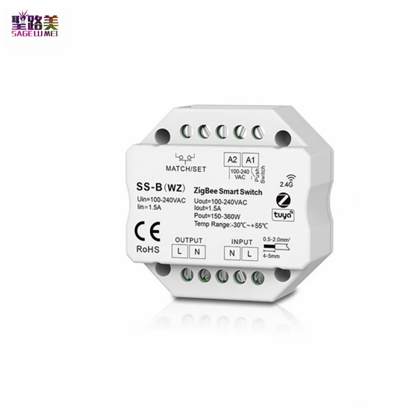 

SS-B(WZ) zigbee smart ac switch AC100-240V Tuya App cloud Voice control max 1.5A 150-360w push on off 2.4G RF switch
