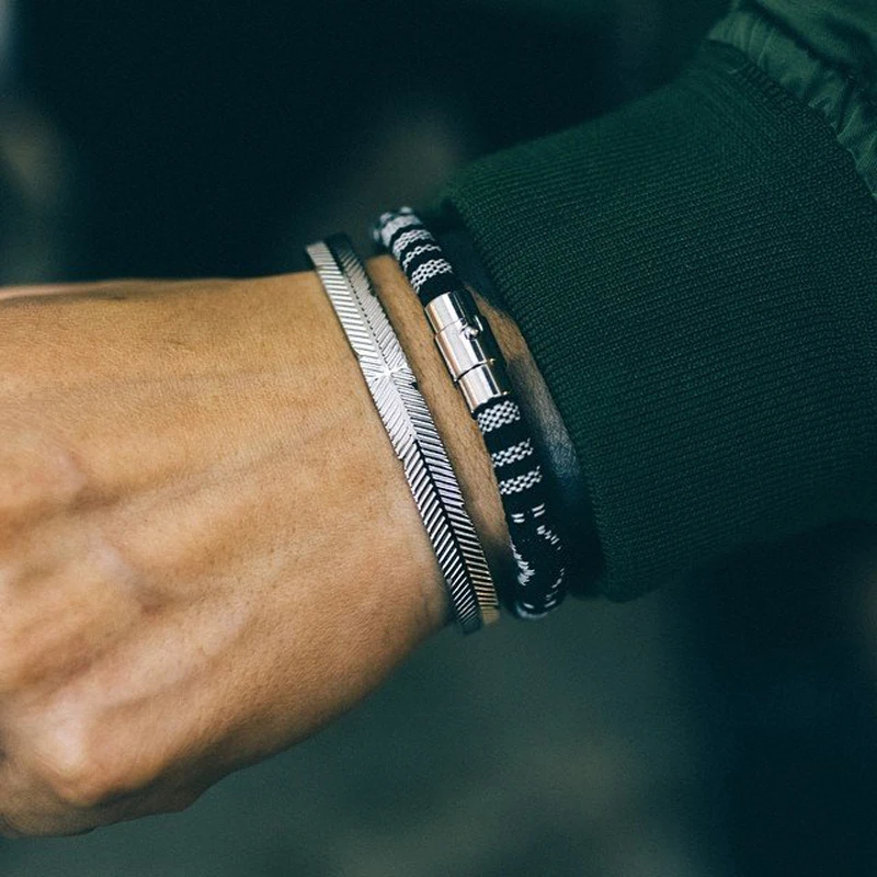 

cuff bracelets Open Bangles Charm Stripe Arm Cuff bangle Bracelets Men Stainless steel Brand Punk Bracelet Retro Men jewelry