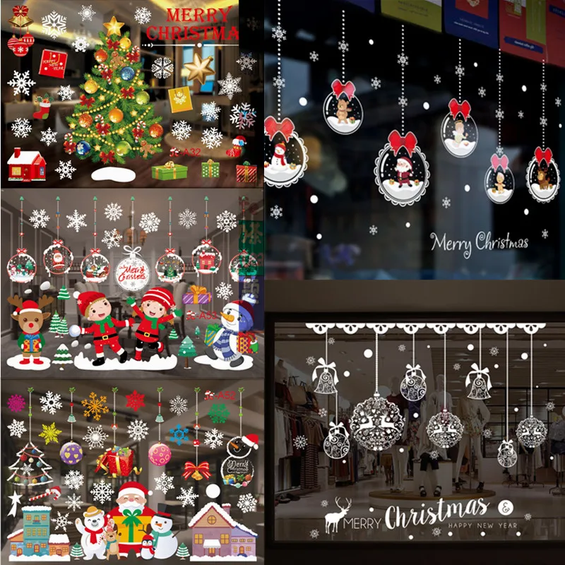 

Christmas White Snowflake Sticker Decoration Glass Window Kids Room Christmas Wall Stickers Home Decals Decoration New Year 2021