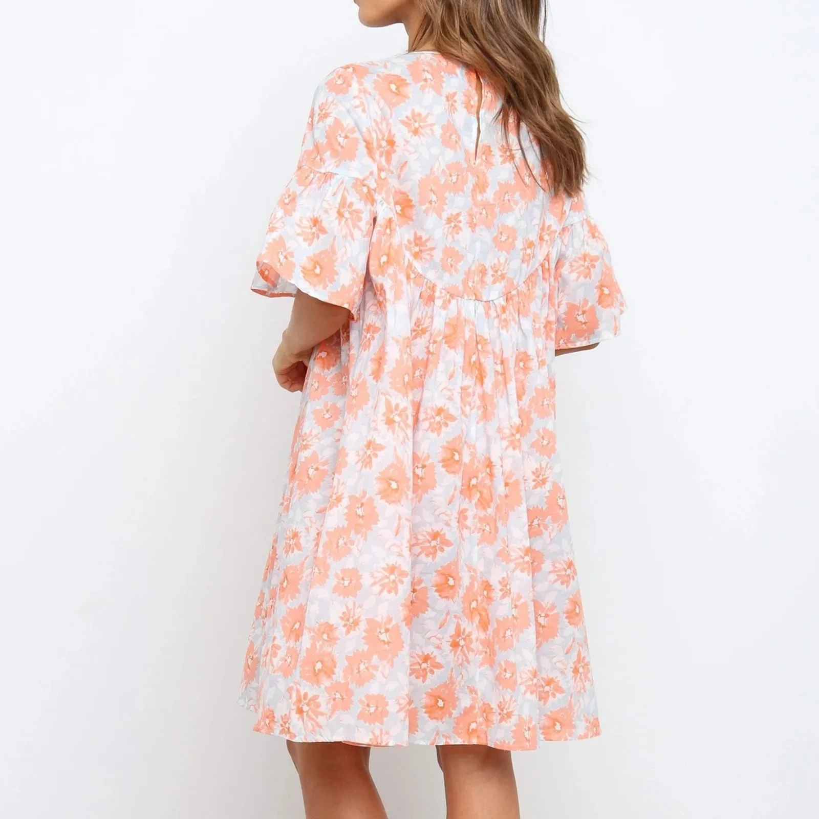 

Fashion Women Loose Spring And Summer V-neck Short-Sleeved Printed Dress