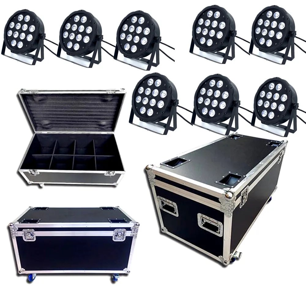 

8pcs+Flight Case LED 12x18W RGBWAUV 6in1 Flat SlimPar Quad RGBW Light No Noise DJ DMX Wash Light Stage Dj Party Disco