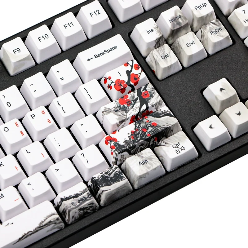 

110 Keys PBT Keycap Dye-Sublimation Plum Blossom Cherry Profile Key Cap DIY Mechanical Keyboard Keycap Set