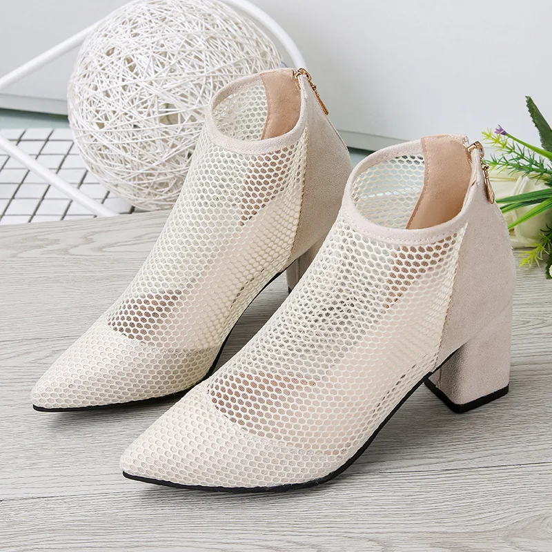 Однотонные модные новые женские осенние ботильоны сетчатые винтажные короткие