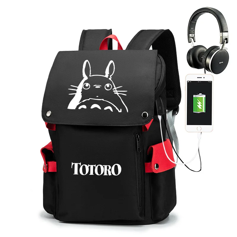 My Neighbor Totoro USB Port Book Bag Backpack Zipper Rucksack Anime Student School Computer Bag Travel Mochila