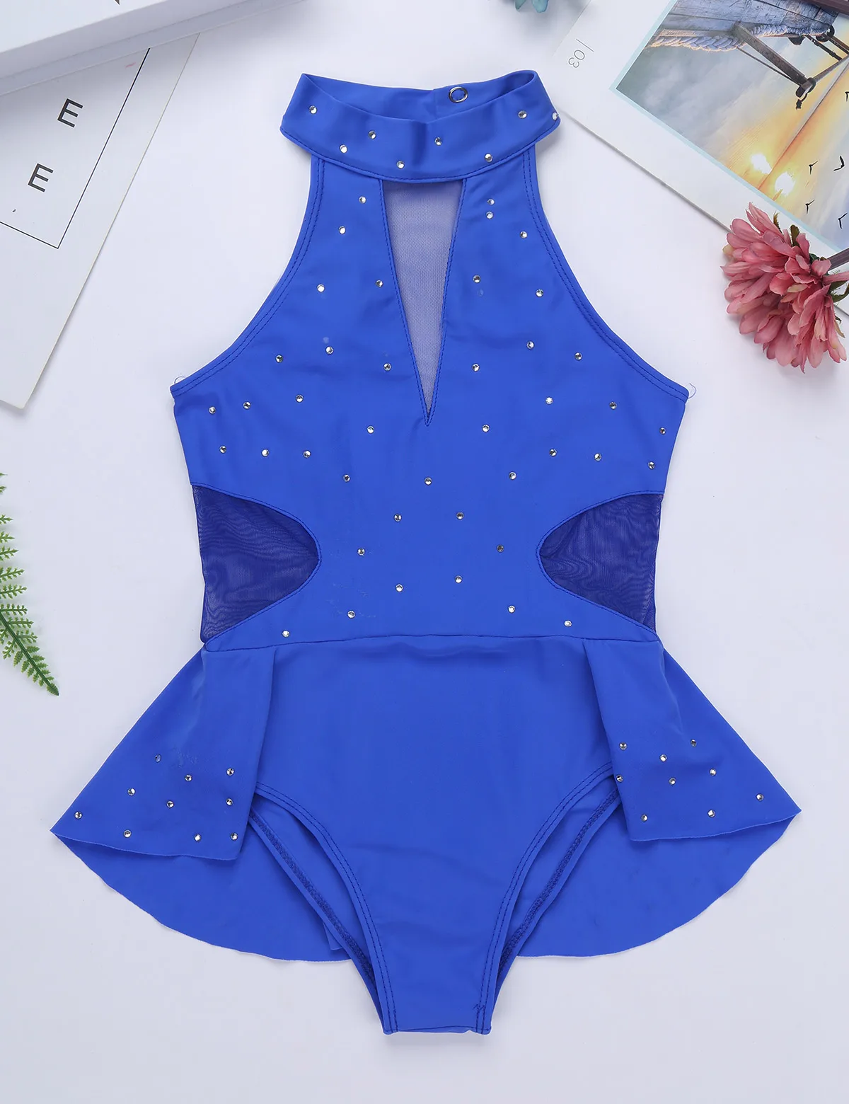 Kids Girls Gymnastic Leotard Shiny Glitter Mesh Splice Ballet Dance Dress for Modern Contemporary Ballroom Stage Performance