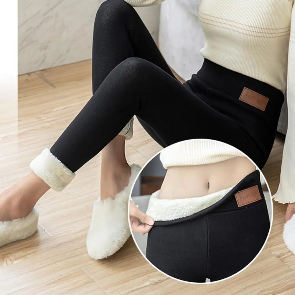 Шерстяные флисовые брюки зимние колготки толстые бархатные черные теплые